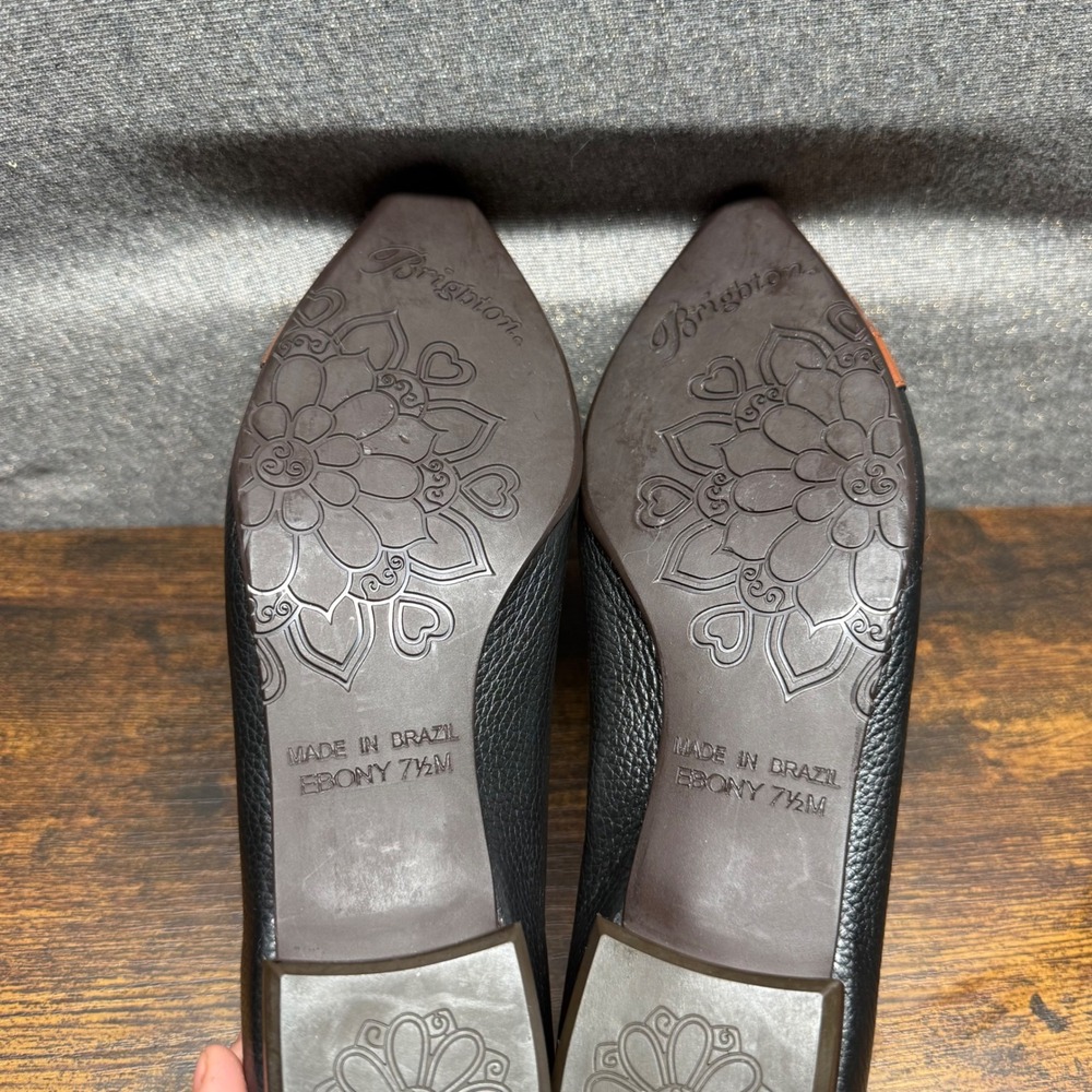 Brighton Ebony Black Brown Leather Woven Pointed Toe Flats Size 7.5M Medallion - Picture 6 of 7